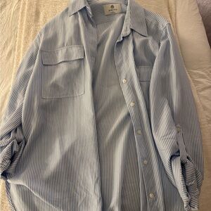 Babaton Blue and White Striped Button-Down Shirt